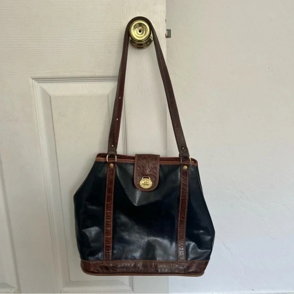 Vintage Brahmin brown & black purse tote leather - Picture 1 of 13